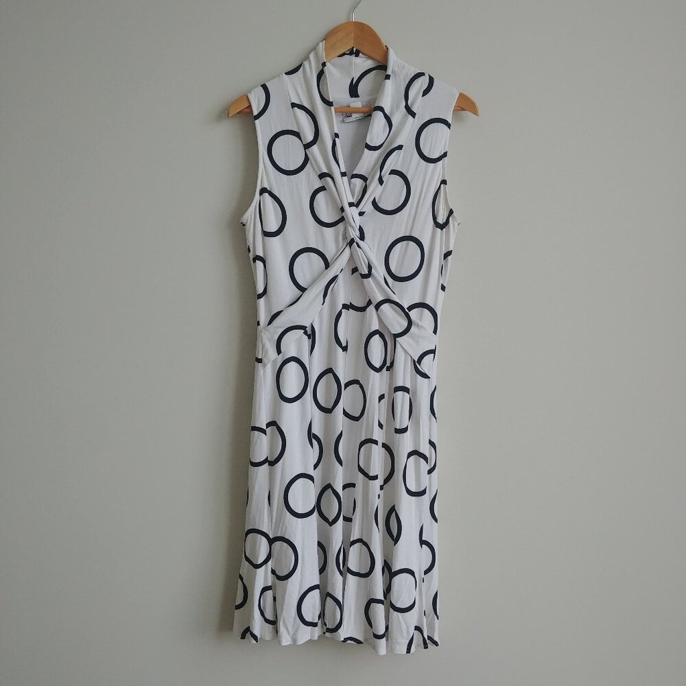 Joseph Ribkoff made in Canada white black viscose stretch dress 14 RUNS SMALL